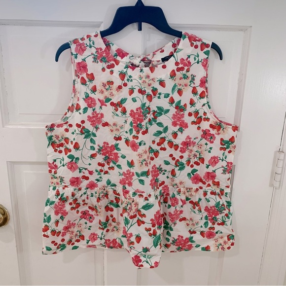 Ann Taylor NWT Strawberry Cherry Print Bow Back Ruffle Sleeveless Top Size XL P - Picture 1 of 11